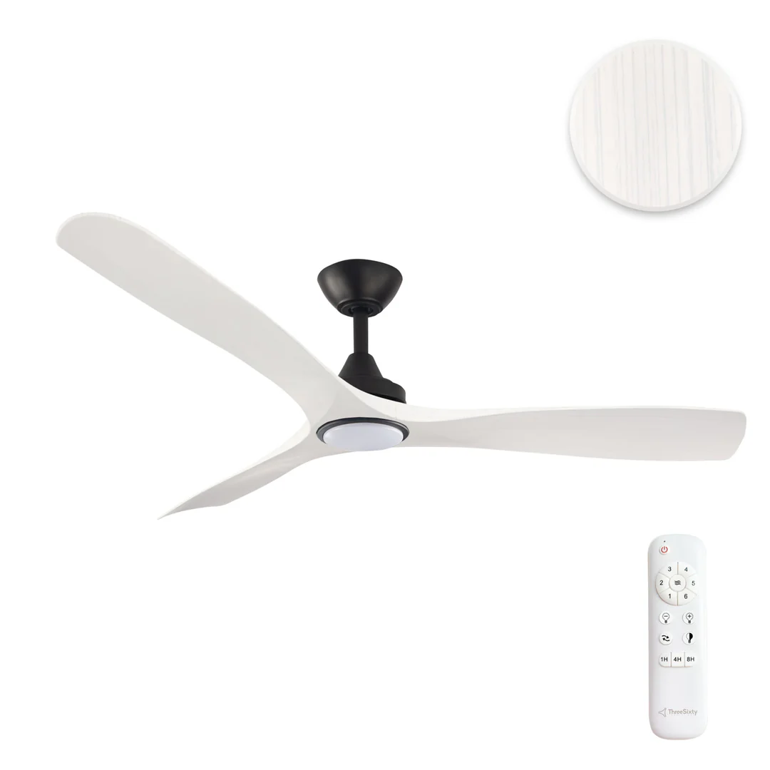 Ceiling fan Spitfire DC D52 Black Base White Washed Blades 18w LED Light