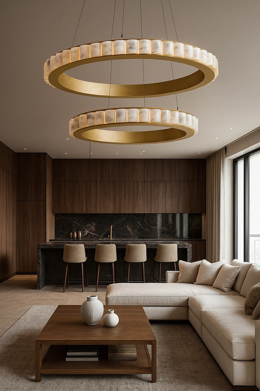 Pendant lamp Capella 2 Large Alabaster Spanish Marble LED 90W CCT Dim BRS